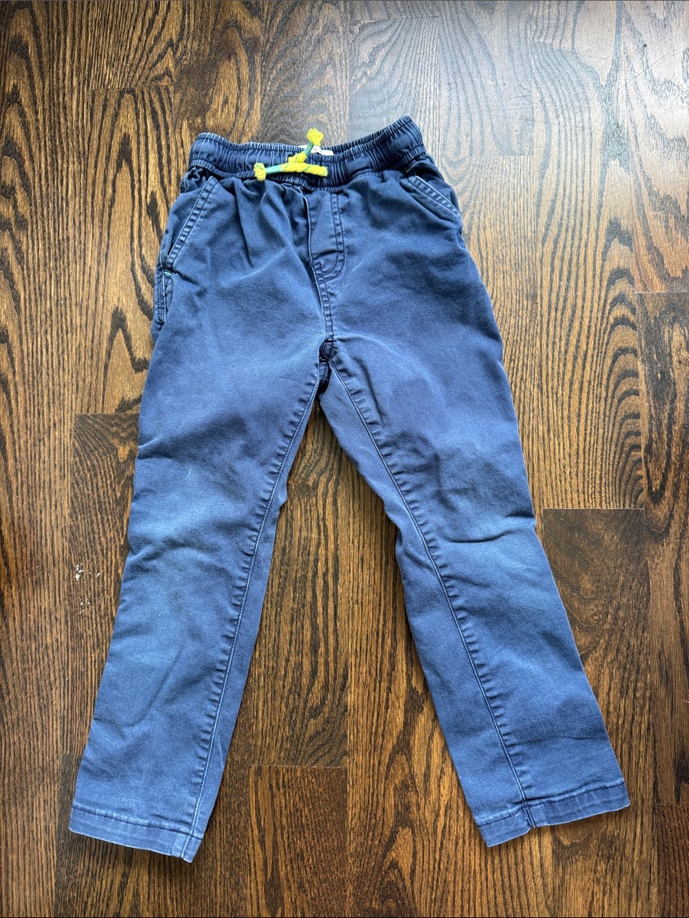 Mini Boden Navy Blue Pull-On Knit Waist Pants with Yellow Drawstring